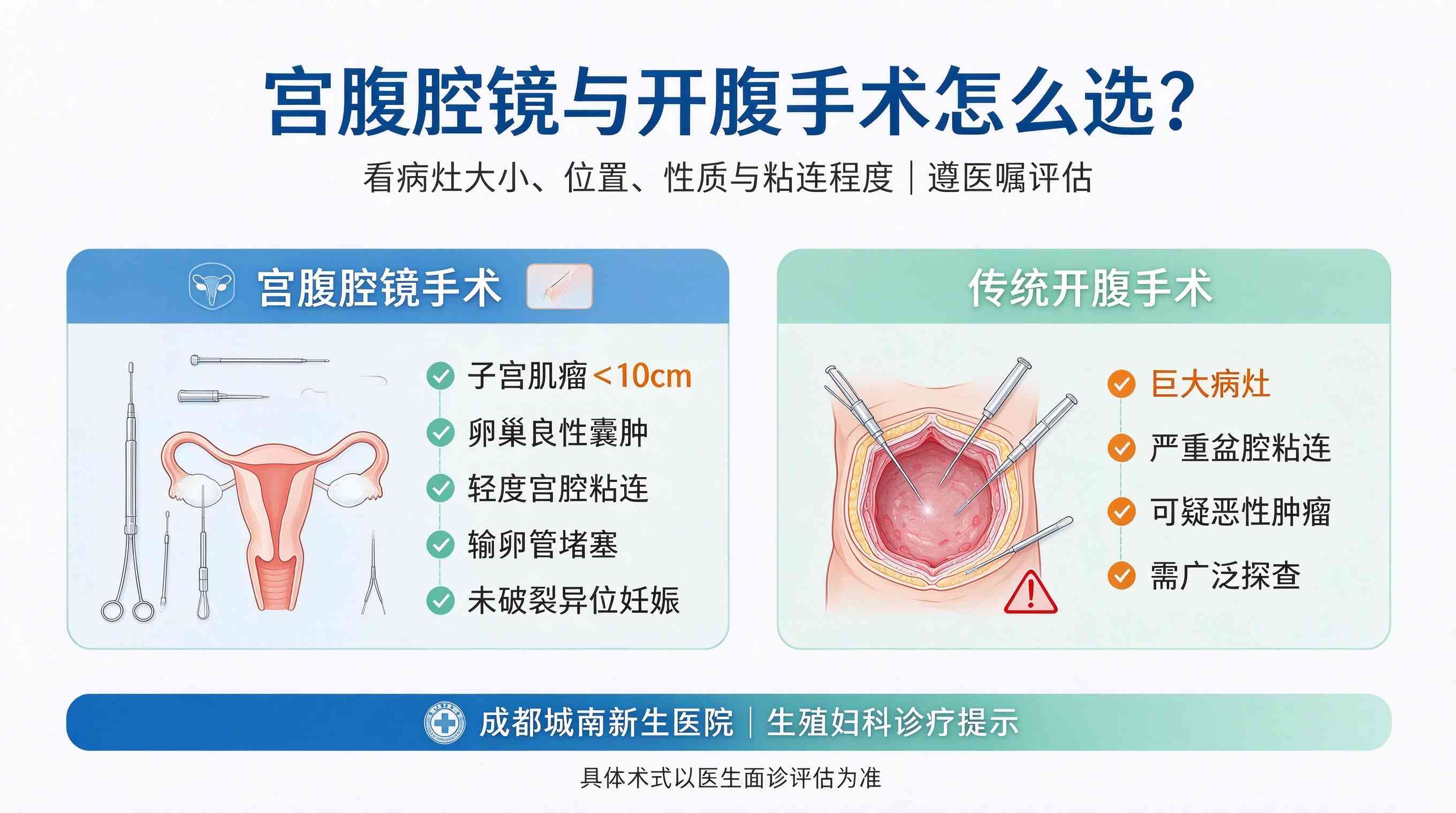 宫腹腔镜与开腹手术适用疾病有何不同？ 成都城南新生医院宫腹腔镜手术