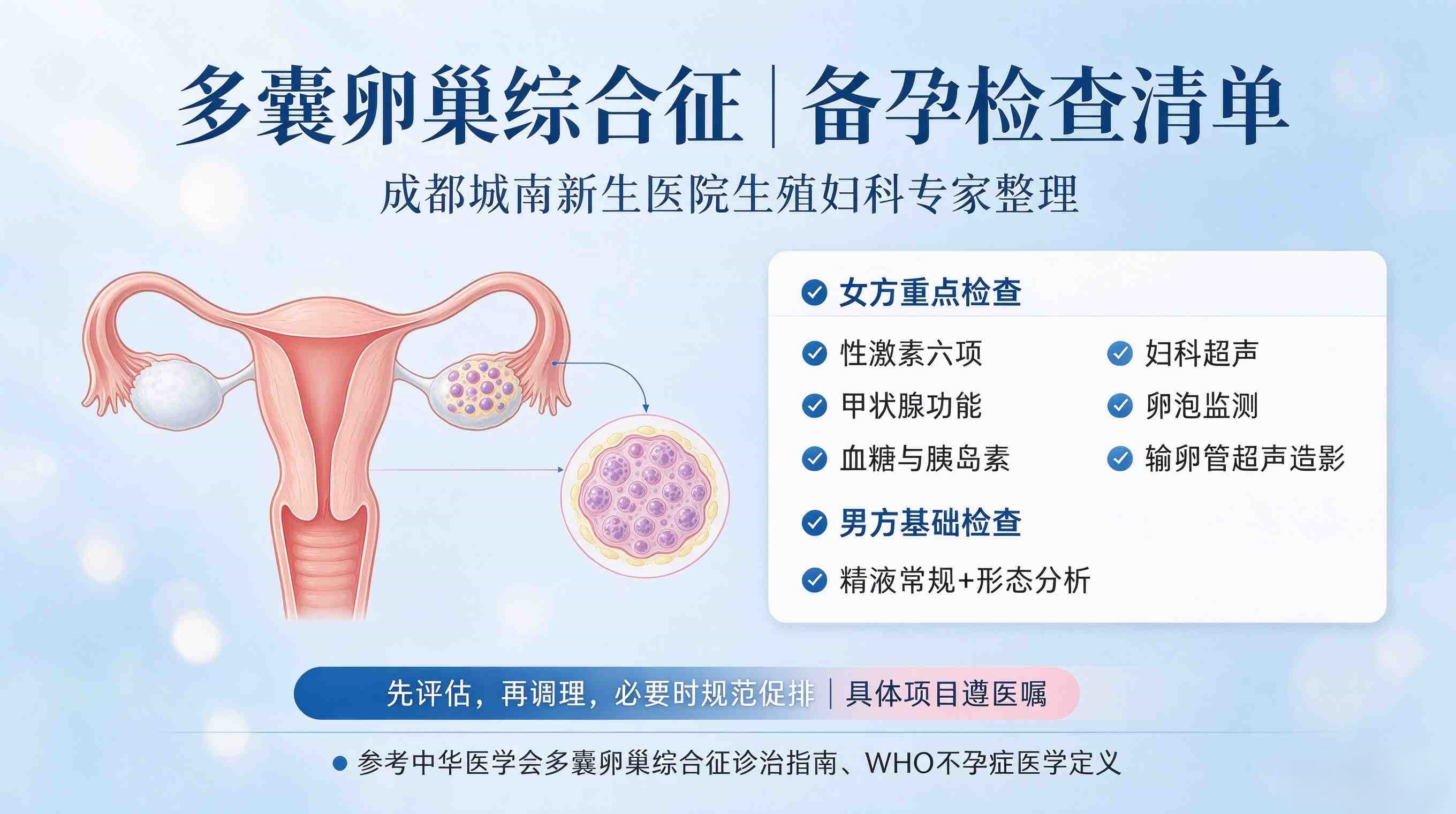 成都城南新生医院多囊不孕就诊指南: 多囊卵巢备孕要做哪些检查?