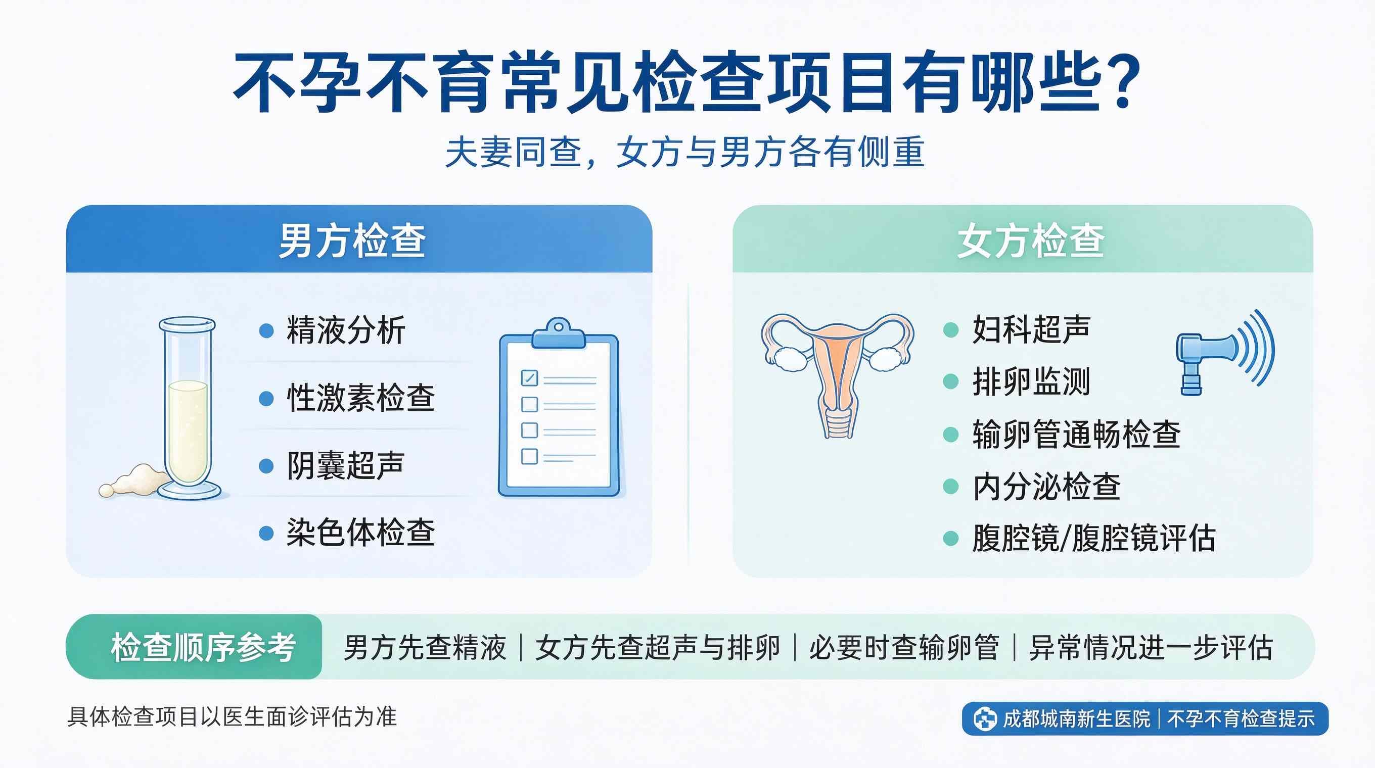 不孕不育的常见检查项目有哪些?成都看不孕不育医院推荐成都城南新生医院